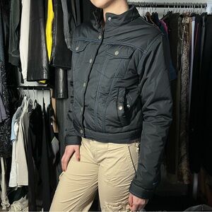 Vintage Nike Black Puffer Jacket Black Cropped Motorcycle Style Blue Stitching